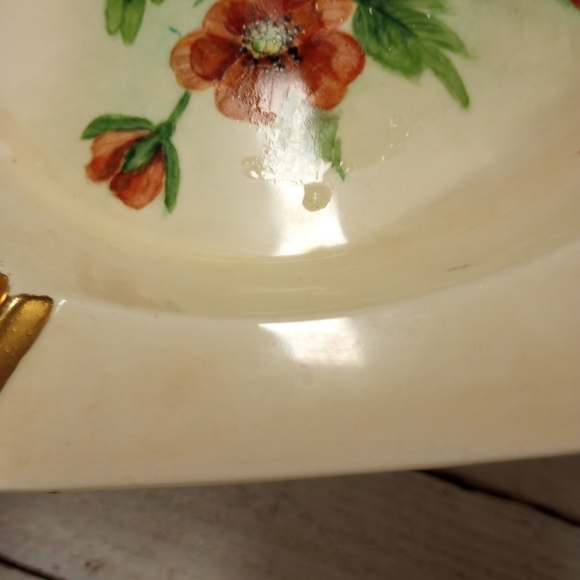 Vintage Mid Century  MCM Floral Square Ashtray with Gold Accents. - Picture 8 of 10